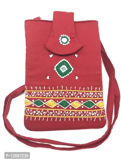 srishopify handicrafts SMALL Stylish Mobile Pouch Sling Bag for girls to carry phone and cards crossbody purse embroidery designs handmade sling bag Red Small Crossbody purse 7x4 inch MINI