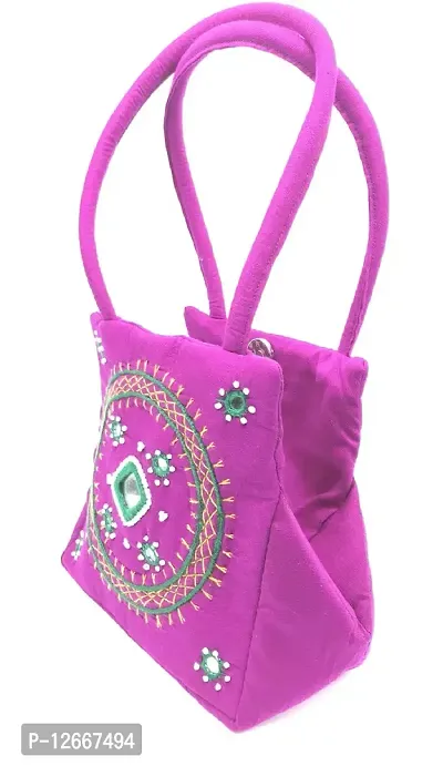 srishopify handicrafts Mini basket bags for women Banjara handmade Small Handle Bag for Girls Hand Purse megenta pink 9x6x4 Inch (Beads and Thread Work Handcraft bag)