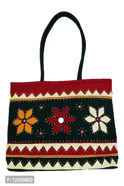 SriShopify Womenrsquo;s Handbag Banjara Traditional Shoulder bag Tote bag Cotton handmade (Big size, Mirror and Beads thread Work, Main Green and Red)-thumb0