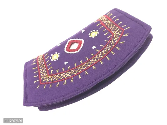 SriShopify Girls Women's Cell Phone Holder Pocket Wallet Hand Purse Clutch Handmade Embroidery (7.5 Inch Beads and Threads Work, Purple Purse)-thumb3