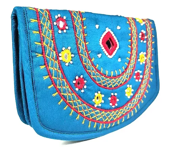 SriShopify Handicrafts Mothers Day Gifts Womenrsquo;s Hand purse Banjara Traditional Mirror Work Clutches handmade purse girls stylish wallet (Medium Inch, Green, Mirror, Beads and Thread Work)