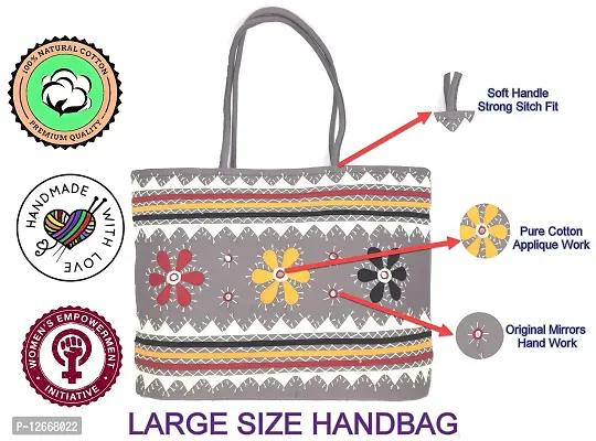 SriShopify Ethnic Banjara Design Handcrafted Large Tote bags for Ladies Stylish Big size Hand Bag for Women Travel (18 Inch Embroidery Grey Shoulder bags)-thumb4