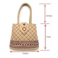srishopify handicrafts MINI Hand Carry Bags for Women Stylish Banjara Handmade Rajasthani Traditional Small Handle Bag Purse 8.5x.7x2.5 Inch | Beads Thread Work Pouch Tan Beige-thumb2
