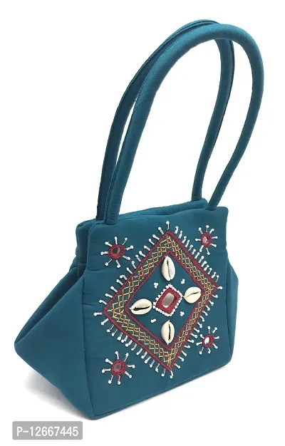 srishopify handicrafts Women's Handcrafted Koudi Shells Beads Thread Work Stylish Mini Hobo Handbags (Multicolour, 10x6x4 Inch )-thumb4