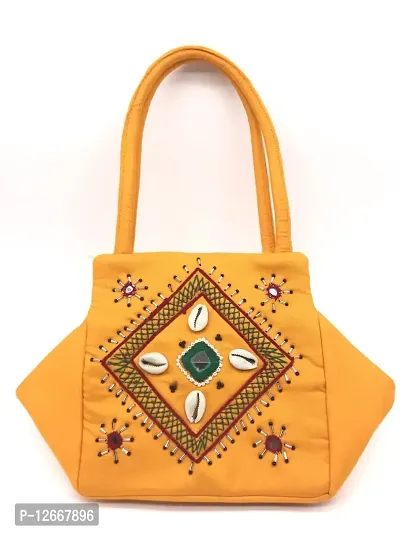 srishopify handicrafts Women Handle Bag Handmade MINI Purse Handbag Gift For Girls Items Marriage Combo Latest | Birthday Wedding Party Day Wife Girlfriend 9inch Yellow Gold-thumb0