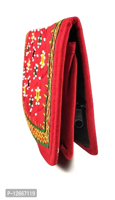 SriShopify Handicrafts women clutches, Banjara Ethnic Hand Purse, Cotton handmade ladies wallet with phone pocket (Medium 8.5 Inch, Red, Mirror, Beads and Thread Work Handcraft)-thumb5