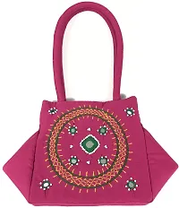 SriShopify Handicrafts Women?s Handbag Banjara Traditional Hobo Bag Purse Cotton handmade (Small, Mirror and Beads thread Work Handcraft Pouch, Pink and Green)-thumb1