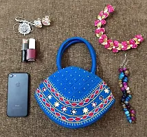 srishopify handicrafts Women Handbag Small Size Designer Handmade Mini Bucket Bags Purse Cotton Blue Ccolour Bag (9.5x6.5x3.5 Inch original Beads Thread Work Handcraft)-thumb2