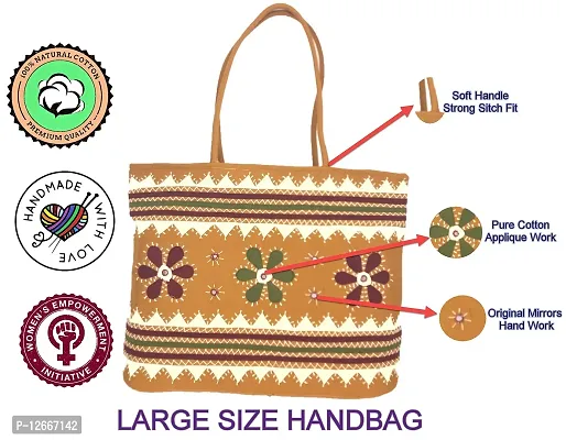 SriShopify Party handbags for Women Gold Shoulder bags for Women Big Size long Tote bag Handcrafted Hand bag Banjara Cotton Applique Work-thumb4