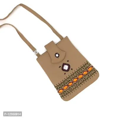 srishopify handicrafts Banjara Style Handmade Thread Work Beaded Sling Bag For Women | Crossbody Long Strap Purse Girls | Handmade Natural Hanging Wallet Ladies | Multicolour Beige-thumb4