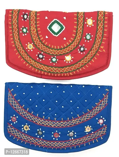 SriShopify Handicrafts ladies purse for women combo pack Banjara Traditional Hand Purse Cotton Clutch Purse for Women Wallet (8.5 Inch Mirror, Beads and Thread Work Handcraft) Red Blue