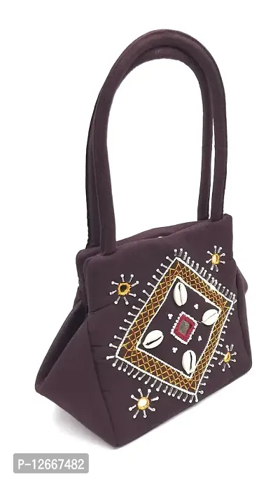srishopify handicrafts kaudi shells Mini traditional hand bag for women stylish banjara design Hobo Bags Cotton handmade coffie bag (Small size 10x6x4 Inch original Beads Thread Work)-thumb5