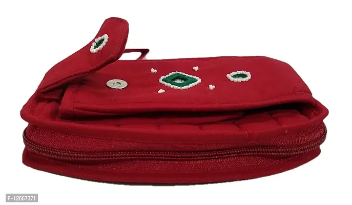 SriShopify Women?s Handpurses Banjara Traditional Clutch with Mobile Pouch Cotton handmade (Medium, Mirror, Beads and Thread Work Handcraft, Red)-thumb2