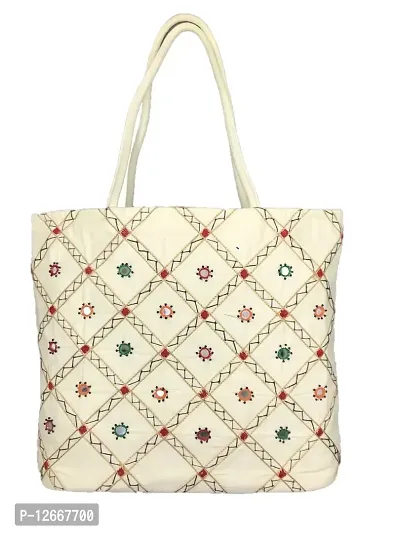 SriShopify Handcrafted Womenrsquo;s Handbag Travel Shoulder bag Traditional Tote bag Cotton handmade wedding gifts for marriage birthday (30x40x10 Medium size) (white handbags for women)