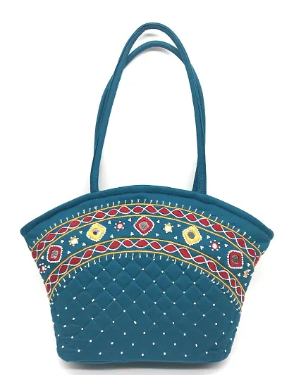 SriShopify Handmade bags for women zipper Tote Shoulder Handbags Traditional Basket bag (Medium Size 9x13x3 ich Hand Embroidery beads original Mirror work)