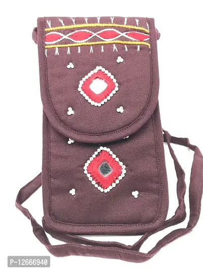 SriShopify handicrafted phone holder purse for girls sling bags stylish cross boady bag Banjara Cotton Batwa(Original Mirror work Beads Thread Work handcrafted sling bags Small)-thumb0