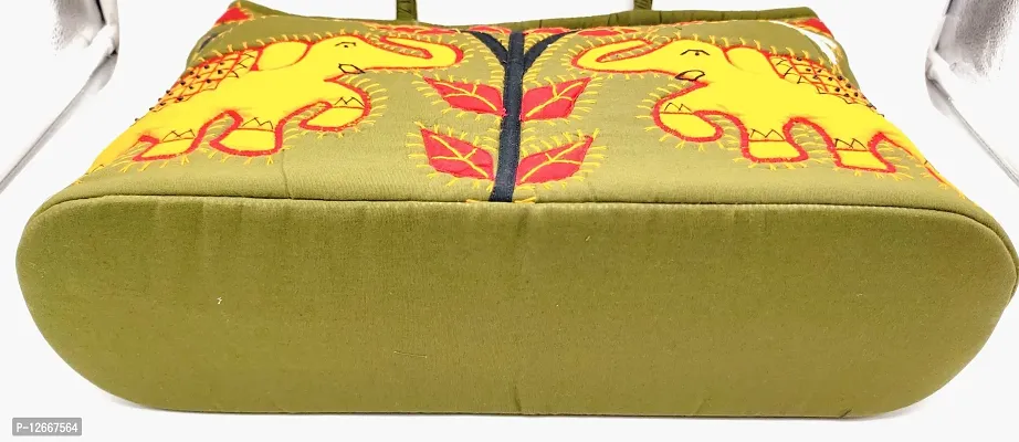 SriShopify Handcrafted Banjara embroidered handbags Aplic Mirror work| Medium Handbag for Women | Travel handcrafted Tote Bag | Zipper handbag ladies shoulder bags | mehandi green Handbag-thumb4