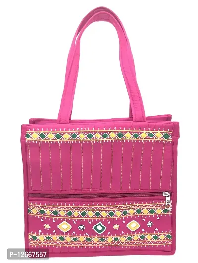 SriShopify Handicrafts Multicolored attractive Rajasthani Hand Crafted Embroidery Design Handbag Tote Bag Ethnic Hand bag (12x13x5 inch Shoulder bag Beads thread Work Mirror) Pink bag
