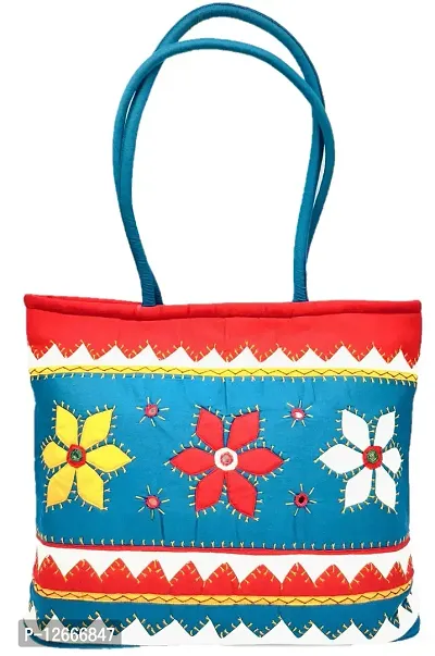 SriShopify handcrafted mirror work hand bag for women| Aplic shoulder bags Medium Handbag for Women | Zipper Tote Bag for Grocery, Travel Shopping Handbag | Rama green hand bags