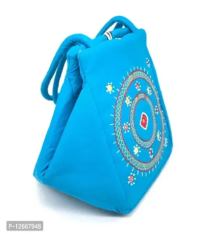 srishopify handicrafts Shoulder Bags for Women Handmade Cotton Top Handle Bags for Girls Stylish Ladies Purse Hand Bag Kitty Party Return Gifts 9 Inch Sky Blue-thumb2