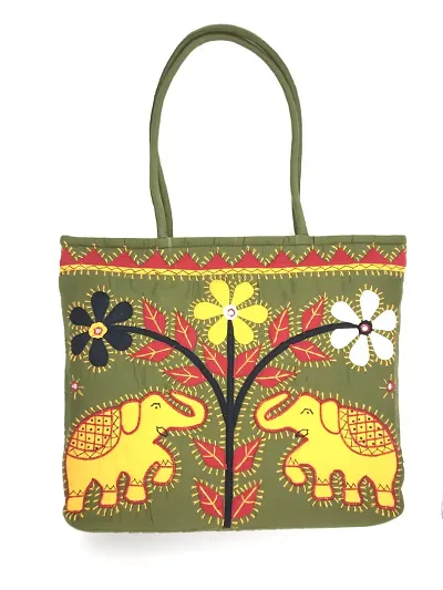 SriShopify Handicrafts Handmade Women Cotton Handbags Shoulder Hobo Bag With Zipper Stylish Large Tote bag Multicolor (Hand Embroidery mirror work)