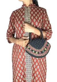 srishopify handicrafts Beautiful and Traditional Banjara Bags Ethnic Top Handle Bag Small Size Shopping for Ladies Black Hand Held Purse 9.5x6.5x3.5 inch Thread Work-thumb1