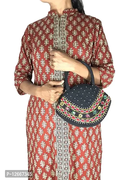 srishopify handicrafts Beautiful and Traditional Banjara Bags Ethnic Top Handle Bag Small Size Shopping for Ladies Black Hand Held Purse 9.5x6.5x3.5 inch Thread Work-thumb2