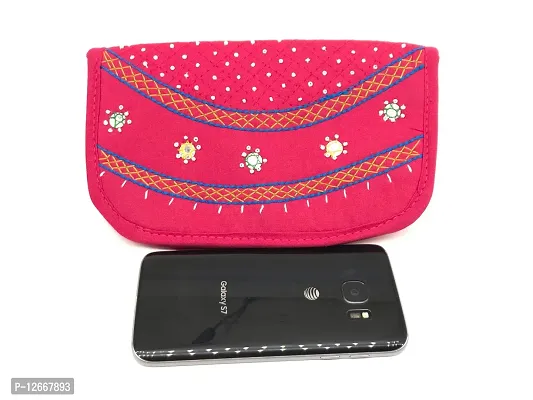 srishopify handicrafts Bifold Wallets for Women| Handmade Cotton Girls Clutch/Wallet with Magnetic Closure| Ladies Card Holder Organizer 8.5 Inch Pink-thumb2