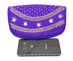 srishopify handicrafts Handmade Wallets for Women Stylish Cotton Fabric Coins Zipper Pocket Trendy Floral Embroidery Bi-Fold Purse Wallet Gift for Girls 8.5 Inch Feroza Blue-thumb1