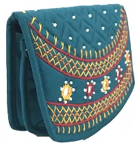 srishopify handicrafts Small Pocket Purse for Women Stylish Trendy Pouch Banjara Original Mirror Work Money Purse for Girls (6.5 inch Mini Pouch Rama Green Two Fold Handmade Thread Work)-thumb4