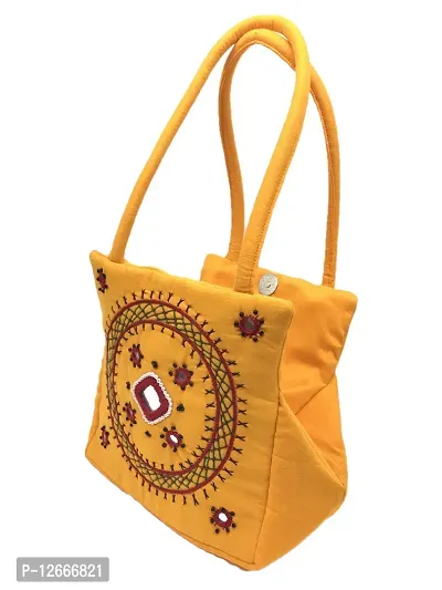 srishopify handicrafts handbags small size for ladies hand stitching Traditional Mini Handle Bag gold yellow Banjara handmade 9x6x4 Inch Purse Cotton Hand work Work Craft
