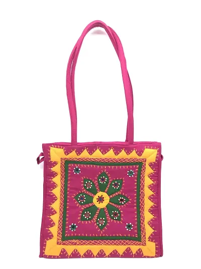 SriShopify Handcraftes Shoulder bags Beads work, Original Mirror work handbags for ladies Girls Handcrafted hand bags handmade shoulder bag for women (10x10 Inch Medium Size)