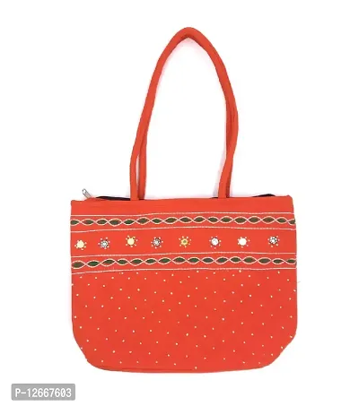 srishopify handicrafts Ladies Tote Bag Cotton Picnic Bags for Girls Handmade Travel Shoulder Bag Stylish Handbags for Women Unique Gifting Items 9 Inch Orange