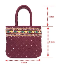 srishopify handicrafts SIZE MINI traditional hand bag for women stylish Design Small Handle Bags Cotton handmade 9x7x3 Inch(original Beads and Thread Work)-thumb3