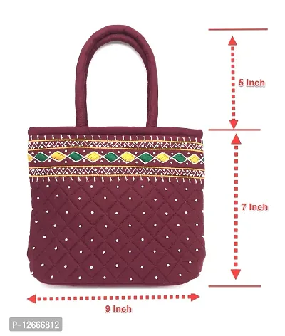 srishopify handicrafts SIZE MINI traditional hand bag for women stylish Design Small Handle Bags Cotton handmade 9x7x3 Inch(original Beads and Thread Work)-thumb4