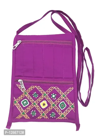 srishopify handicrafts mobile sling bag for girls crossbody wallet for women trendy Purple (Medium 11x7.5 in original Mirrors Work Thread)