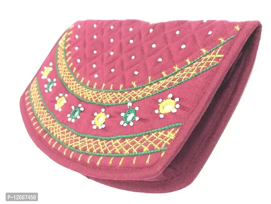 SriShopify Handicrafts Womens Hand purse Combo pack Banjara Traditional Hand Poches Cotton Clutch Purse for Girls Wallet (8.5 Inch Maroon Grey Purse Mirror, Beads Thread Work Handcraft)-thumb3
