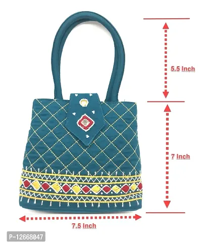 srishopify handicrafts Women Top Handle Bags SMALL Size Stylish Traditional Purse Girls Mini Hand Bag Girls Merry Christmas Gift Items 7.5 Inch | Handmade Rama Green Color-thumb4