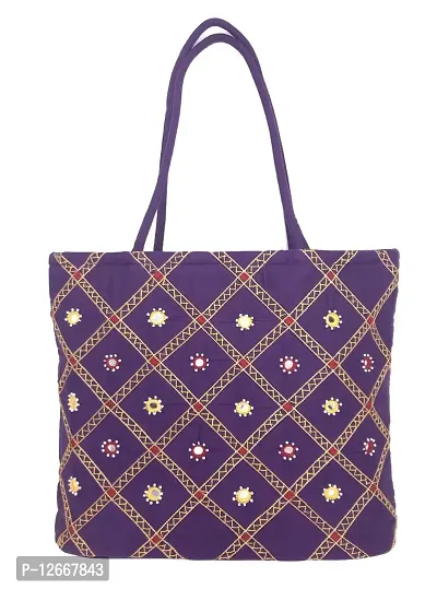 SriShopify Handcrafted Womenrsquo;s Handbag Travel Shoulder bag Traditional Tote Bag Cotton Handmade Wedding gifts for Marriage Birthday (30x40x10 Medium size) Violet-thumb0