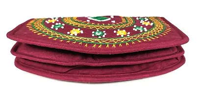 srishopify handicrafts Ladies Hand purse Banjara clutch, Cotton handmade ladies wallet (Medium 9 Inch, Maroon, Mirror Work, Beads and Thread)-thumb1