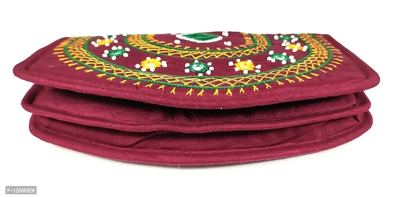 srishopify handicrafts Ladies Hand purse Banjara clutch, Cotton handmade ladies wallet (Medium 9 Inch, Maroon, Mirror Work, Beads and Thread)-thumb2