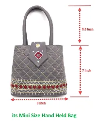 srishopify handicrafts Handheld Mini Bags for Women Handmade Banjara Embroidered Small Handle Purse Girls New Year Pongal Makar Sankranti Gifts | 7.5 Inch | Grey Silver Color-thumb3