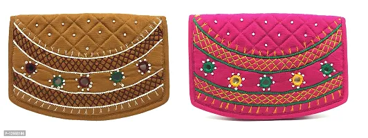 srishopify handicrafts Girls Clutch For Return Gifts For Women Embroidered Purse Wallet Mehandi Baby Shower Ladies Batwa Gifting Haldi Sangeet Combo Pack 2