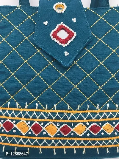 srishopify handicrafts Women Top Handle Bags SMALL Size Stylish Traditional Purse Girls Mini Hand Bag Girls Merry Christmas Gift Items 7.5 Inch | Handmade Rama Green Color-thumb5