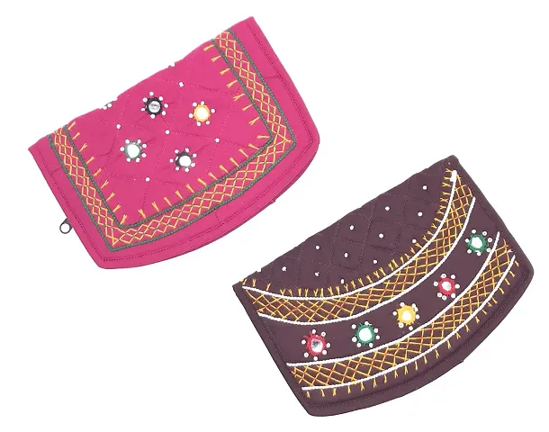 SriAoG Handicrafts Ladies Purse for Women Combo Pack Banjara Traditional Hand Purse Clutch Purse for Women Wallet (6.5 Inch Mirror, Beads and Thread Work Handcraft)