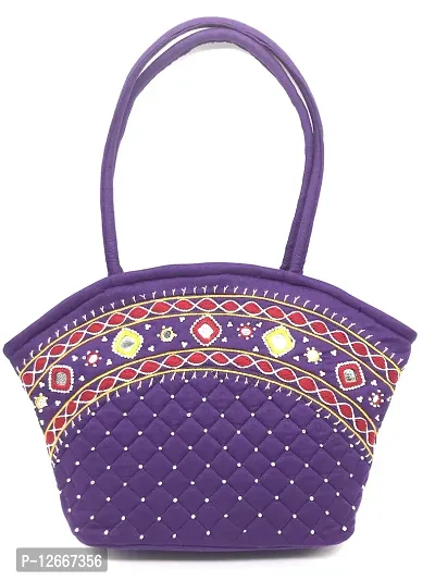 SriShopify Handicrafts Women's Handcrafted Embroidered Tote Bag Handbag for Bridal, Casual, Party, Wedding (Medium Size9x13x3 inch) purple colour-thumb0