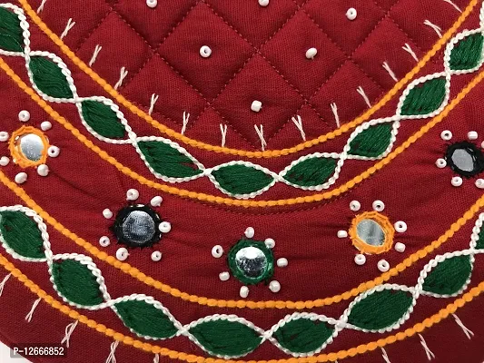 srishopify handicrafts Women Hand Bags Small Size Banjara Handmade Mini Handle Bag for Girls Gift Hand Purse Red Colour 9.5x6.5x3.5 Inch (Beads and Thread Work Mini Pouch)-thumb4