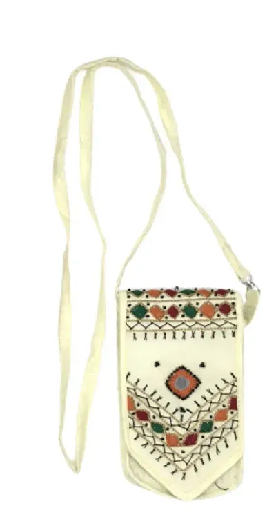 SriShopify Handcrated Eco Friendly Crossbody Sling Bags Small Mobile Wallet Stylish Party Design Embroidered Original Mirror Work | Size 7x4x1 Inch Multicolor|