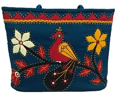 SriShopify Womenrsquo;s Handbag Banjara Traditional Basket Aplic Bag Tote Bag Cotton handmade (Large, Mirror Beads and Thread Work Handcraft, Rama Green and Red)-thumb1
