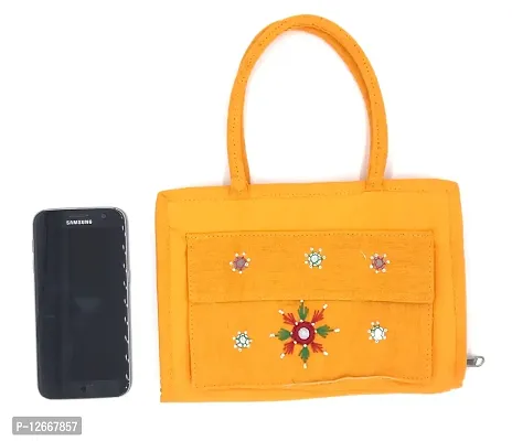 srishopify handicrafts Handmade Mobile Wallet for Women Traditional Handbags for Ladies Small Top Handle Bags for Girls Hand Held Purse Rakhi Gift for Sister 6 Inch Yellow-thumb2